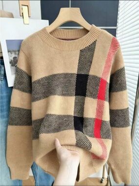 Classic Plaid Crewneck Knit Top Sweater